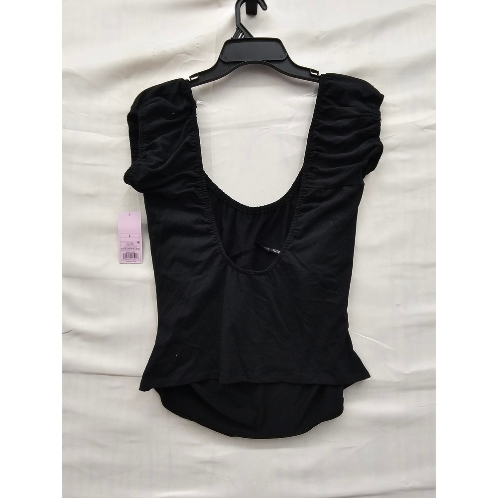 Wild Fable Womens Ruched Open Back Top Black Cotton Blend Casual Size Large